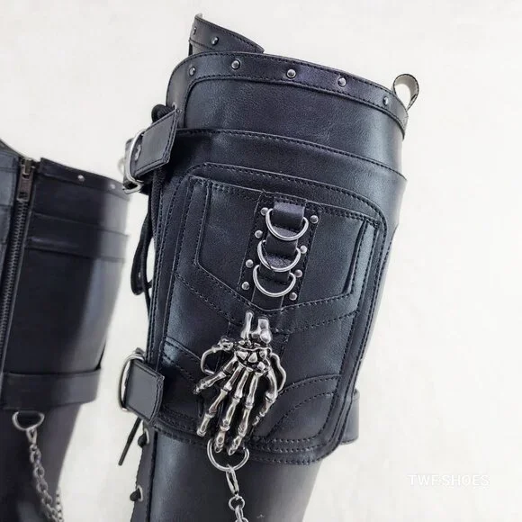 Demonia Black Combat Boots with Chains - Picture 5 of 12